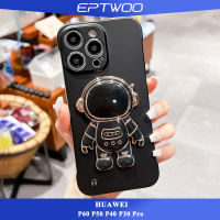 EPTWOO เคสบางเฉียบสำหรับ Huawei P60 P50 P40 P30 Pro เคสมือถือสีแมทกรอบบางเฉียบสีโลหะเคสหลัง PC แบบแข็งสีล้วนพร้อม ขาตั้งนักบินอวกาศ XLE-02