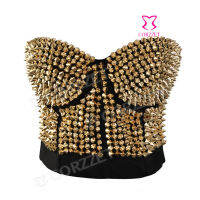 Punk Rave Silver Studded Rivet Bra Women Sexy Push Up Bustier Bra With Spikes Sujetador Brassiere Sexy Lingerie Rock Clubwear