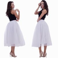 80 cm Sweet Princess Tutu Tulle Skirt for Women Elastic Faldas High Waist Midi Mid-Caft Mesh Yarn Skirts Saia Jupe