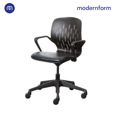 Modernform เก้าอี้อเนกประสงค์ รุ่น S CHAIR พนักพิงกลาง ยืดหยุ่นโค้งรับตามสรีระผู้นั่ง เสริมความสบายด้วยที่วางแขนทรงเท่ เบาะหนังเทียมดำ ขาดำ