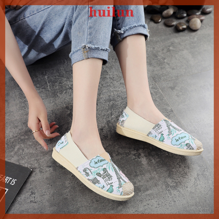 huilun-รองเท้าผ้าแคนวาสสำหรับกีฬาสำหรับผู้หญิง-รองเท้าส้นเตี้ยไม่ลื่นใส่เดินลำลอง