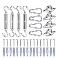 4 pcs Sun Shade Sail Canopy Fixing Accessories Stainless Steel Hardware Kit Turnbuckle Pad Eye Carabiner Clip Hook Screws Silver Clamps