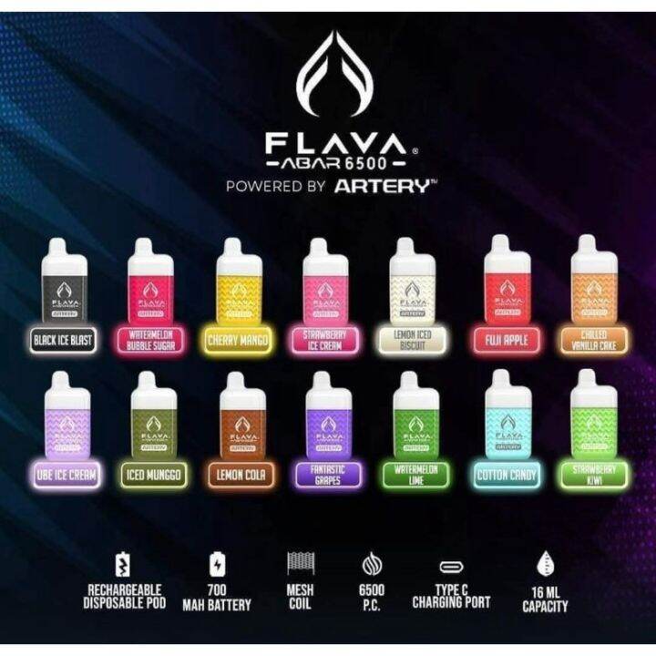 vape FLAVA ABAR ARTERY 6500 Puffs Rechargeable Disposable Vape Pod 6.5k ...