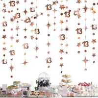 【CC】 13Ft Gold 13th Birthday Decorations Number 13 Dots Star Garlands Backdrop for Year Old