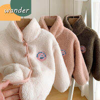 WANDER เสื้อกันหนาวเด็กชาย เสื้อคลุมเด็กญ การออกแบบไอคอนสีทึบแฟชั่น เสื้อแจ็คเก็ตแขนยาวติดกระดุมกำมะหยี่สำหรับเด็ก23912