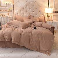 [COD] European-style simple four-piece set comprehensive skin-friendly bed new sheet solid embroidery quilt bedding