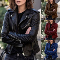 Honnyzia Shop New Autumn/Winter Women Fashion Long Sleeve Zipper PU Leather Jacket Fall Moto Biker Jackets Slim Leather Coat Short Jackets for Women Plus Size XS-5XL