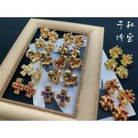 Clearance 1431 Retro Vintage Baroque Gold Plated Glass Cross Love Stud Earrings