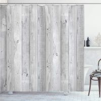 Grey Shower Curtain Picture of Smooth Oak Wood Texture in Old Fashion Retro Style Home Fabric Bathroom Decor Set with Hooks