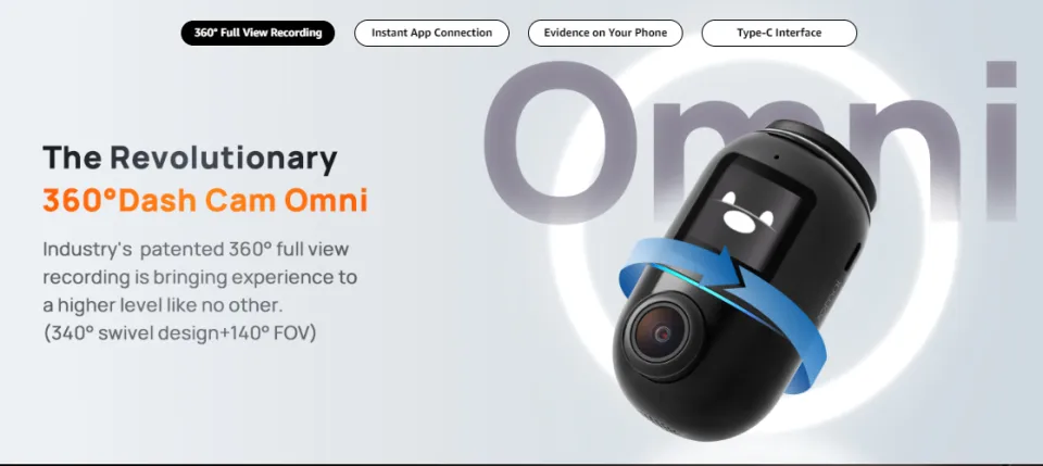  70mai Dash Cam Omni, 360° Rotating, Superior Night Vision,  Bulit-in 128GB eMMC Storage, Time-Lapse Recording, 24H Parking Mode, AI  Motion Detection, 1080P Full HD, Built-in GPS, App Control : Electronics