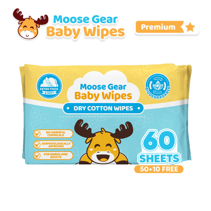 Moose Gear Baby Pure Dry Cotton Cleansing Wipes for Babies and Adults ...