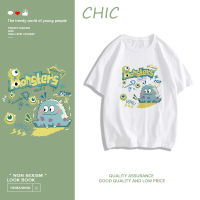 CHIC ผ้าฝ้ายแท้ การ์ตูนพิมพ์เสื้อยืดแขนสั้นสบาย ๆ T0296