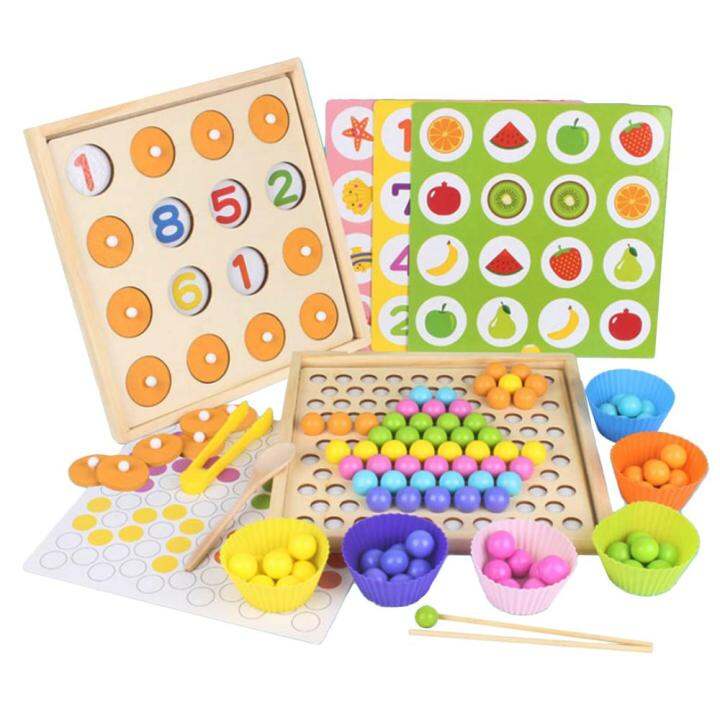 93pcs-baby-montessori-wooden-chopsticks-clips-beads-color-matching-bead-puzzle-board-math-counting-hands-brain-training-game-toy