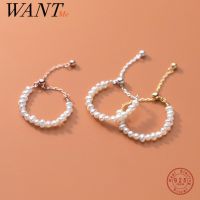 WANTME 925 Sterling Silver Chain Adjustable Baroque Natural Pearl Ring For Women Simple Glossy Bead Finger Rings Party Jewelry