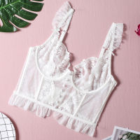 Sweet Female Bra Transparent Lace Bralette Lingerie Secret Corselets Sexy Cropped Top Thin Corset Women Wedding White Underwear