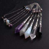 Dowsing Energy Pendulum Natural Stone Amethysts Labradorite Necklace Reiki Healing Pendants Pendulo Chakra Jewelry Drop Shipping