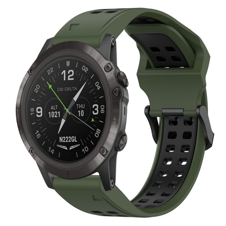 สำหรับ-garmin-d2เดลต้า-px-26มม-สองสีสายนาฬิกาข้อมือซิลิโคนหัวเข็มขัดกลับด้าน-สีเขียวทหาร-สีดำ-ขายของตัวเอง