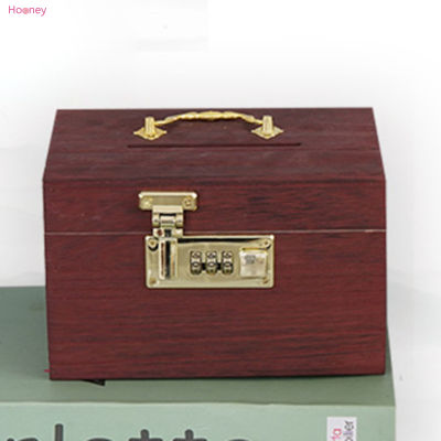 HOONEY กล่องจัดระเบียบกล่องเงินทำจากไม้ Box Penyimpan Uang กระปุกออมสินวินเทจพร้อมล็อคของขวัญสำหรับเด็กและผู้ใหญ่