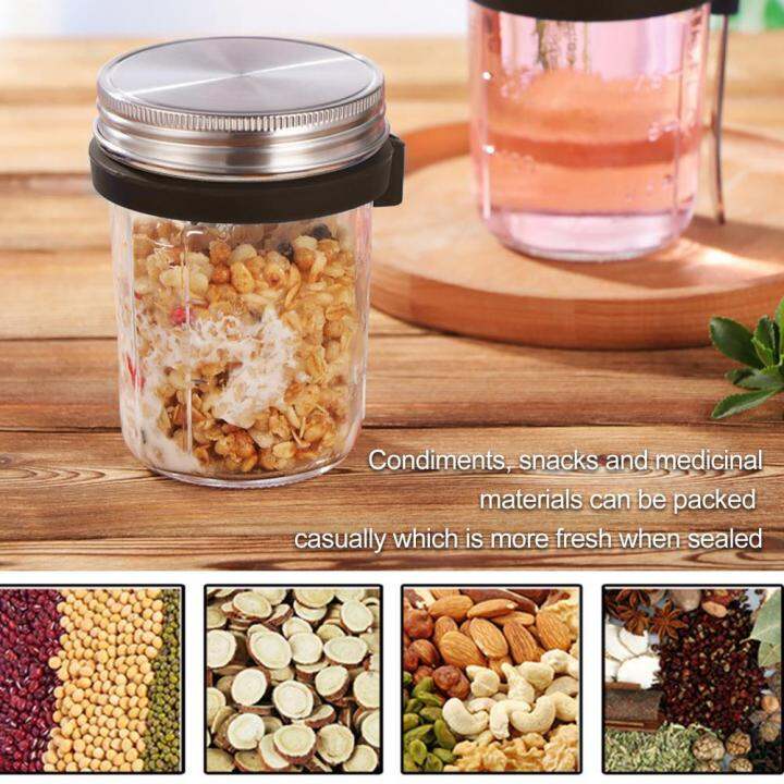 Mason Jar with Spoon Airtight Lid Clear Scales Wide Mouth Microwavable