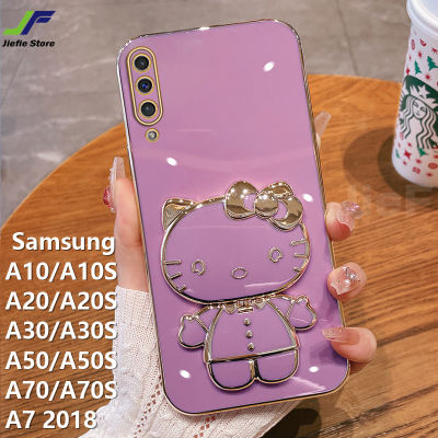 JieFie Hello Kitty เคสโทรศัพท์สำหรับ Samsung Galaxy A10S / A20S / A30S / A50S / A70S / A7 2018 / A10 / A20 / A30 / A50/A70ตุ๊กตาน่ารักแต่งหน้ากระจกกรณีโครเมี่ยมสุดหรูชุบ Soft TPU ฝาครอบพร้อมตัวยึด