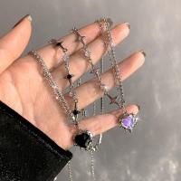 Y2K Purple Crystal Heart Pendant Necklace Women Light Luxury Egirl Emo Punk Grunge Clavicle Chain Fashion Valentines Day Gifts