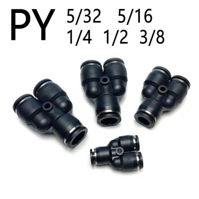 PY Pneumatic Quick Connector PU Air Pipe 5/32 1/4 5/16 3/8 1/2 inch Hose Air Pipe Connector Y-type Three-way Quick Connector Pipe Fittings Accessories