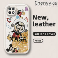 Chenyyyka เคสสำหรับ OPPO เคส A15 A15s A35 4G ลายการ์ตูนนักบินอวกาศมิกกี้เคสใส่โทรศัพท์หนังใหม่กล้องฝาปิดเลนส์เต็มรูปแบบฝาครอบด้านหลังป้องกันซิลิโคนเคสนิ่ม