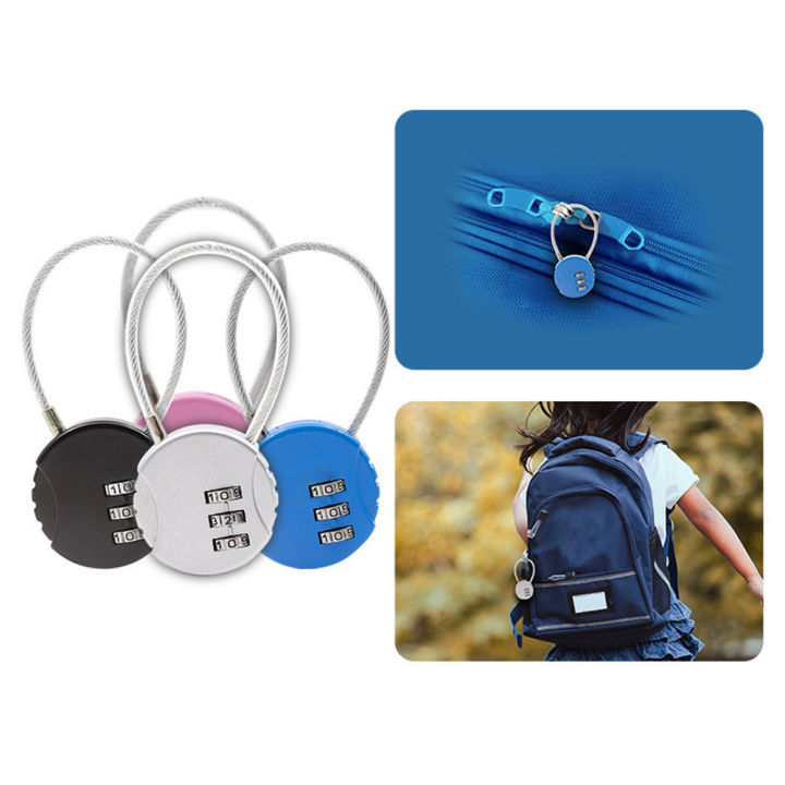 3-keyed-padlock-digit-travel-suitcase-luggage-wire-rope-combination