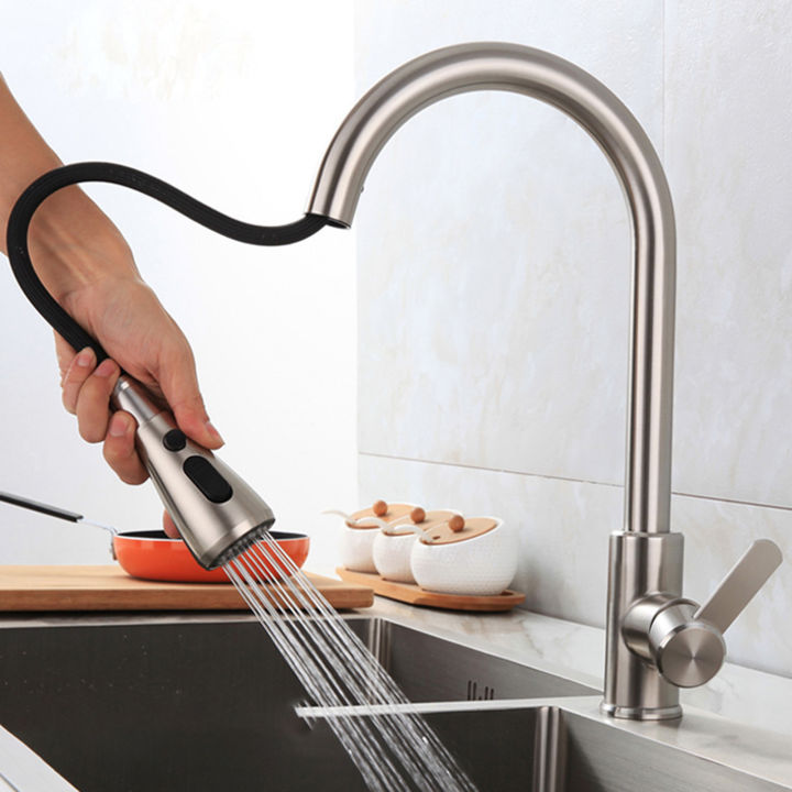 ก๊อกน้ำหมุนได้ป้องกันสนิมเหล็กสแตนเลสประณีตกระบวนการวาดรูปก๊อกน้ำสำหรับดึงก๊อกน้ำห้องครัว
