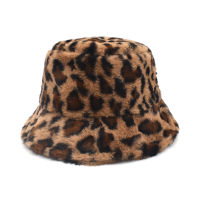 Winter Outdoor Vacation Lady Panama Black Solid Thickened Soft Warm Fishing Cap Faux Fur Rabbit Bucket Hat Women Hairy Leopard