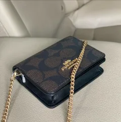 Coach Mini Leather Wallet On a Chain - Black (C0059) 195031081231