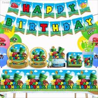 ❡ Super Mario Bros Theme Birthday Party Decorations Mariod Bros Disposable Straw Napkin Cake Topper Gift Bag Plates Baby Shower