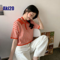 เสื้อครอป Aki20สำหรับผู้หญิงเสื้อยืดแขนสั้นถักสั้นคอโปโลพันดีไซน์ใหม่สไตล์เกาหลี2023เสื้อแบบหลวมเสื้อแฟชั่นผญ2023เสื้อครอปเสื้อยืด ผญสวย ๆ