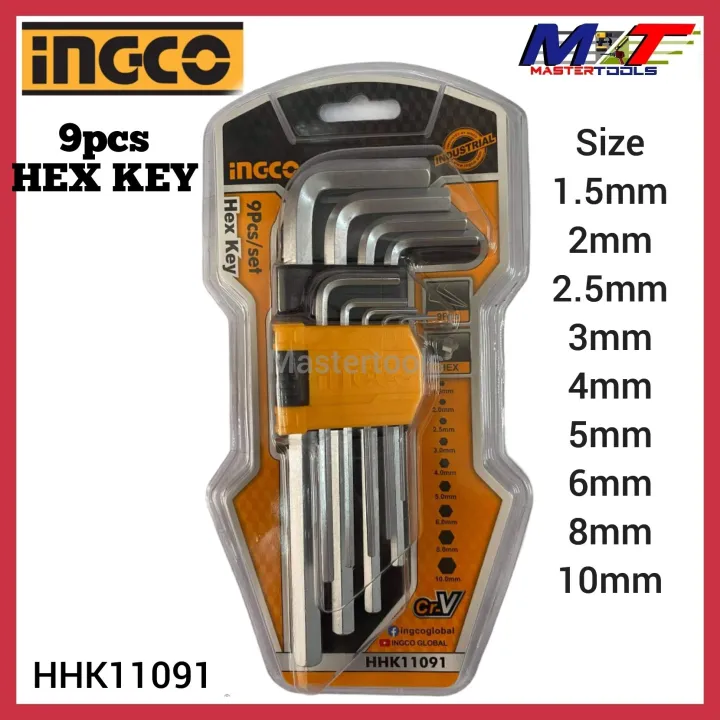 INGCO Hex Key 9PCS/SET CR-V HHK11091 (long Arm) | Lazada PH