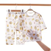 COD SDFGDERGRER Spot 80-150 childrens cotton pajamas home clothing Outfits summer baby air conditioning clothing Outfits thin casual home clothing fashion cartoon Outfits childrens 7-point sleeve 7-point pants two-piece set