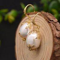 Vintage Women Ear Drop S925 Silver 18K Gold Plated Freshwater Pearl Baroque Dangle Earring For Female Anniversary Party Finegift