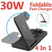 ZZOOI 30W 4 in 1  Fast Wireless Charger Stand For iPhone 13 12 11 Airpods Pro Apple Watch iWatch 6 7 Foldable Charging Dock Station