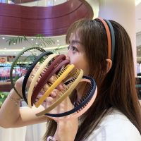 Bando gigi antiselip untuk wanita ikat kepala ikat rambut Retro lucu warna polos elegan gaya Korea