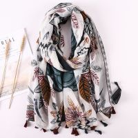 【Miki Xinyuan】 LuxuryCotton ผ้าพันคอผู้หญิงผ้าคลุมไหล่ขนาดใหญ่ Semi-beach Stole Prinบ่าย Carve Pareo