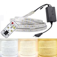 {ItalyNest shop}หลอดไฟกันน้ำ220V 3สีให้แสงแถบไฟ LED SMD 5730 120 LED/m รีโมทคอนโทรลหรี่แสงได้สว่างมากยืดหยุ่นสำหรับไฟในร่มกลางแจ้ง3M/5M/10M/15M/20ม./25ม./30ม.