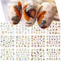 ❁ 12pcs Hedgehog Animal Nail Water Stickers Pine Cones Gold Fall Design Watercolor Winter Manicure Transfer Sliders JIBN1681-1692