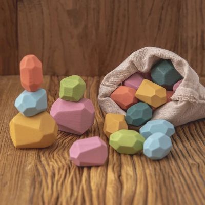 หินสีสันบล็อคก่อสร้างของเล่นเด็กของเล่นเพื่อการศึกษาสร้างสรรค์สไตล์นอร์ดิก Permainan Susun หินรุ้งของเล่นไม้2023
