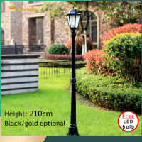 EASYHOME H210cm ไฟสนามหญ้า LED ยุโรปโคมไฟในสวนกลางแจ้งไฟเสา Villa Garden ไฟตกแต่ง-สีขาว