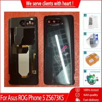 ที่อยู่อาศัยเดิมสำหรับ Asus ROG Phone 5 ZS673KS ฝาหลังปิดโทรศัพท์หลังฝาหลังประตูหลังพร้อมชิ้นส่วนฝาครอบเลนส์กล้อง