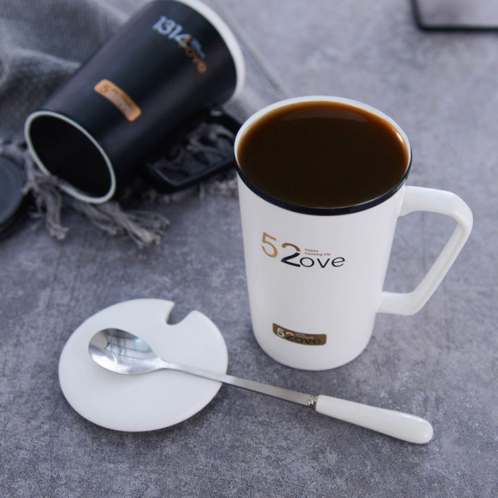 เซรามิกย้อนยุคถ้วยกาแฟสำนักงานถ้วยน้ำกรองถ้วยชาที่มีฝาครอบถ้วยและแก้วด้ามไม้-caneca-กล่องของขวัญวันเกิด