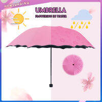 ร่มโดนน้ำเปลี่ยนลายดอกไม้ ร่มกันฝน ร่มกันแดด ร่มกันUV ร่มพับ 3 ตอน Umbrella ร่มขนาดพกพา UV กันฝนร่มกันฝน J119