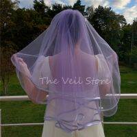 Lilac Light Purple Satin Edge Bridal Wedding Veils Tulle Accessories For Brides With Comb Blusher Two Tiers Cathedral Long Short Hair Accessories