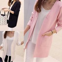 Mode Shop Hang Qiao Wanita Sweater Cardigan Jaket Panjang Korea Slim Pocket Longgar Bersatu Sweater Pakaian Luar