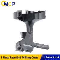 CMCP เครื่องตัดมิลลิ่งไม้ 8mm Shank 3 Flute Planing Bits Face End Milling Cutter Insert-Style Spoilboard CNC Surfacing Router Bit