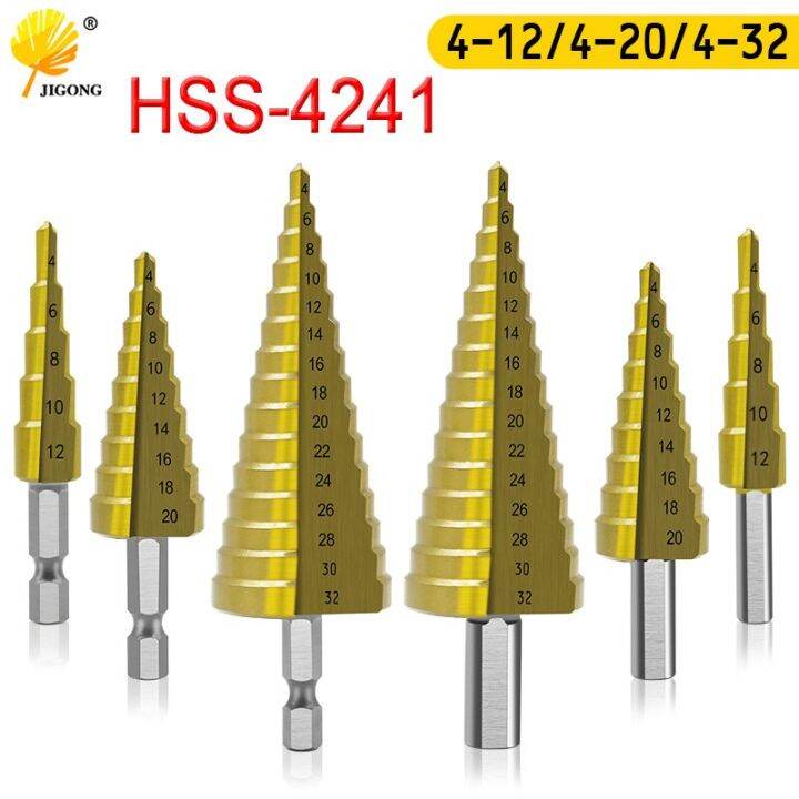 hss-step-drill-titanium-coating-4-12mm-4-22mm-4-32mm-taper-hole-cutter-1-4-hex-handle-triangle-handle-bit-for-metal-wood-drills-drivers